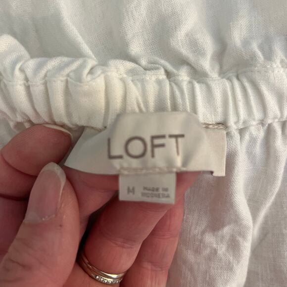 Loft Womens Linen Blend Off The Shoulder Ruffle Top Sz Medium White Black Resort - Picture 3 of 6